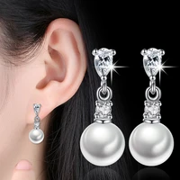 100 925 sterling silver high quality fashion pearl shiny crystal ladiesstud earrings women jewelry gift wholesale