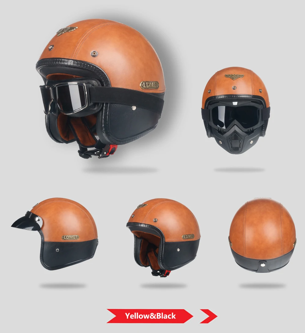 LDMET Кожа PU casco moto Винтаж moto rcycle шлем с открытым лицом камуфляж capacetes de moto ciclista vespa Кафе racer