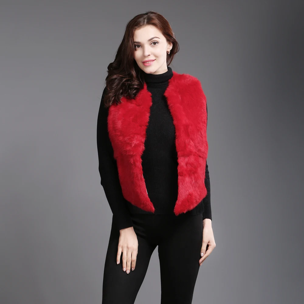 2020 брендовый Короткий стильный жилет из натурального кроличьего меха зимний