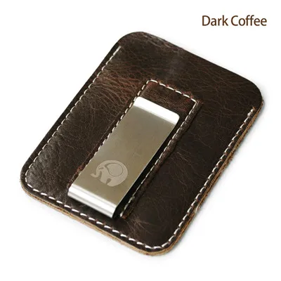 Dark Coffee Натуральная телячья кожа деньги клип Для мужчин Винтаж тонкий счета денежных металлические зажимы зажим тонкий бумажник для денег кошелек для кредитных карт - Цвет: Dark Coffee