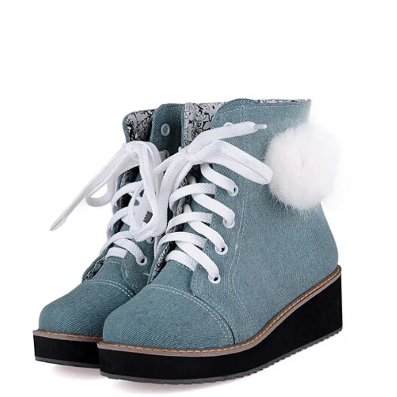 ANMAIRON Women Boots Winter Round Toe Ankle Fashion Solid Platform Lace Up Motorcycle Shoes Big Size | Обувь