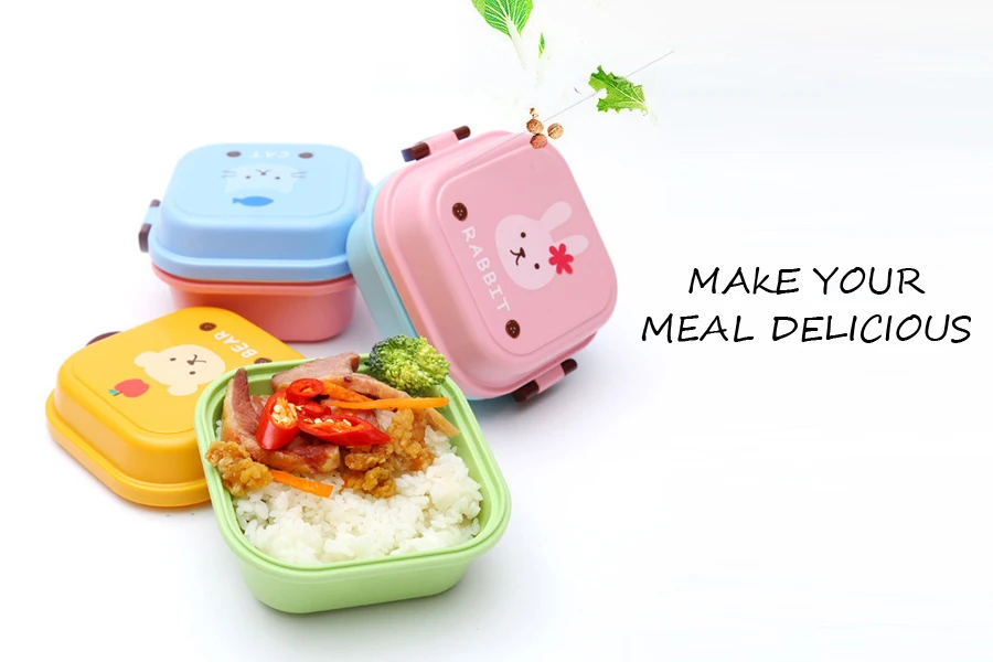 Креативный мультяшный детский Ланч-бокс Bento для детей, термос с подогревом, контейнер с 2 разделенными слоями пищи, кухонные обеденные инструменты