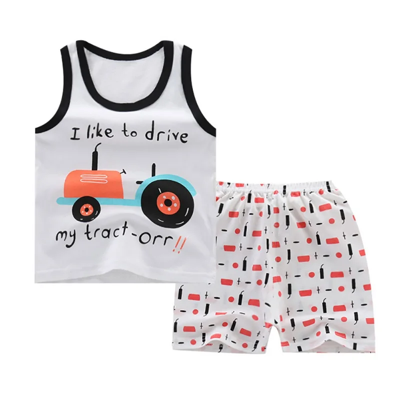 Детский комплект одежды для маленьких мальчиков майка без рукавов с принтом