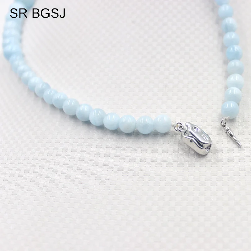 Free Shipping 6 14mm Gems Stone Beads Bohemia Women Aquamarines Necklace 18inch|stone necklace|necklace free shippingnecklace necklace |