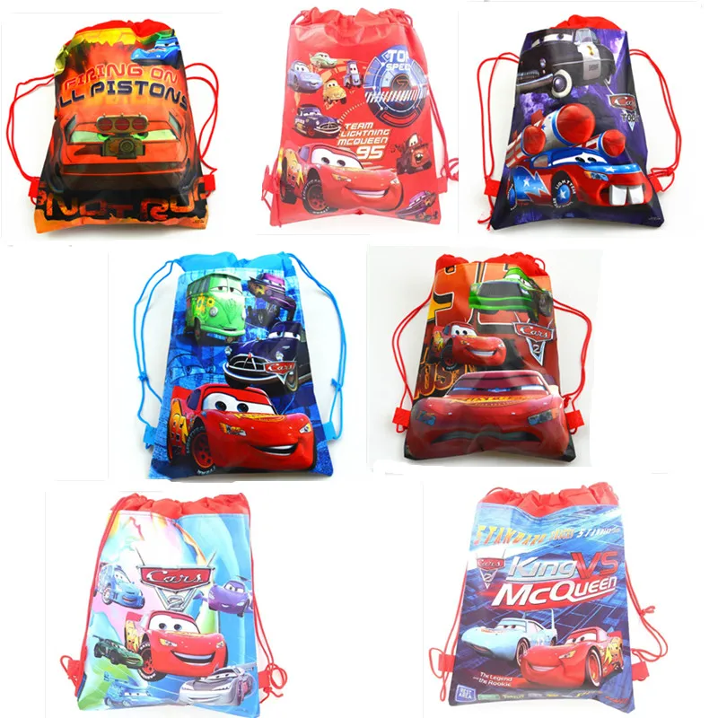 6 шт./лот автомобили тема из нетканного полотна Drawstring рюкзак мешок подарка Mcqueen