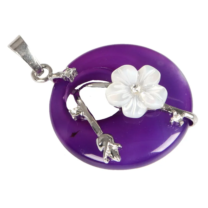 purple agate Подвеска из натурального камня, покрытая серебром, жемчужные аметисты, кварц, бирюза, тигровый глаз, лазурит, цветок, каменные подвески - Окраска металла: purple agate