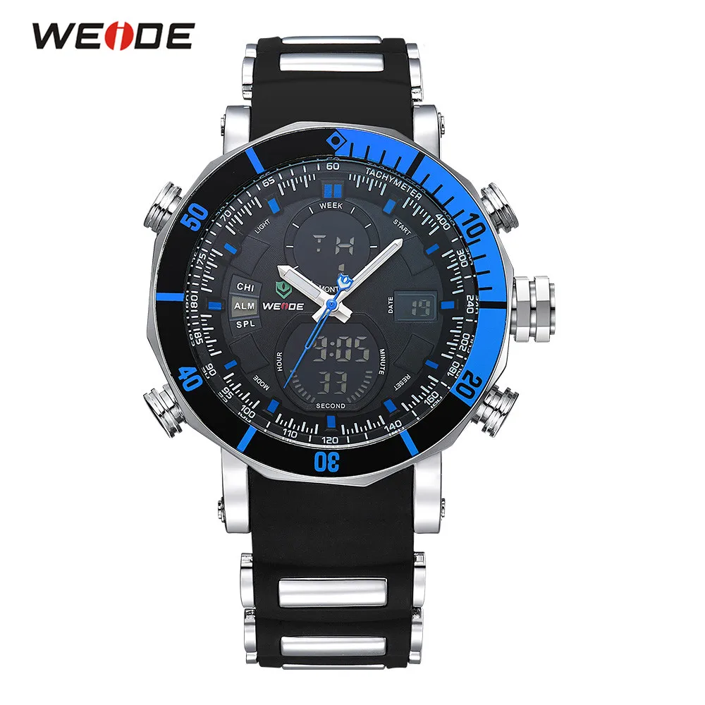 2018 модные спортивные мужские синие Цифровые кварцевые часы WEIDE из ПУ кожи с