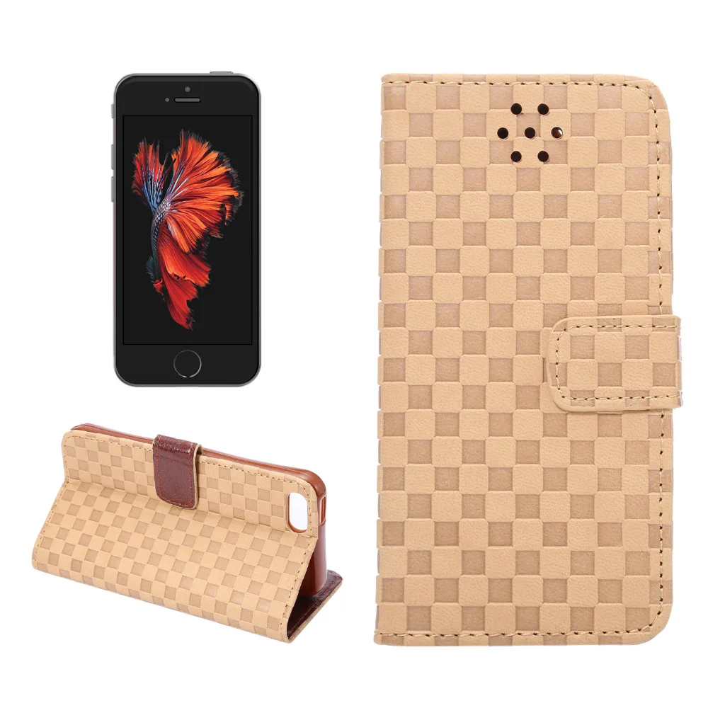 2016 New fashion Style Quilted Flip Leather phone Case For Apple iPhone SE Wallet Grid Pattern Phone Cover for iphoneSE |