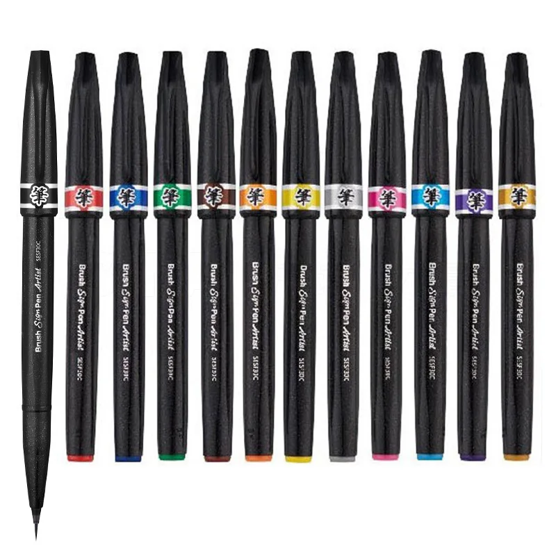 Pentel кисть знак ручка художника Акварельная мягкая настоящая кисть кончик художественные маркеры ручки для манги комиксов раскрашивания Рисование каллиграфия