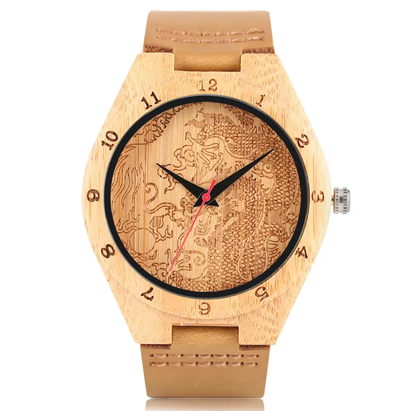 Модные креативные деревянные мужские часы с бамбуковым верхом ремешок из