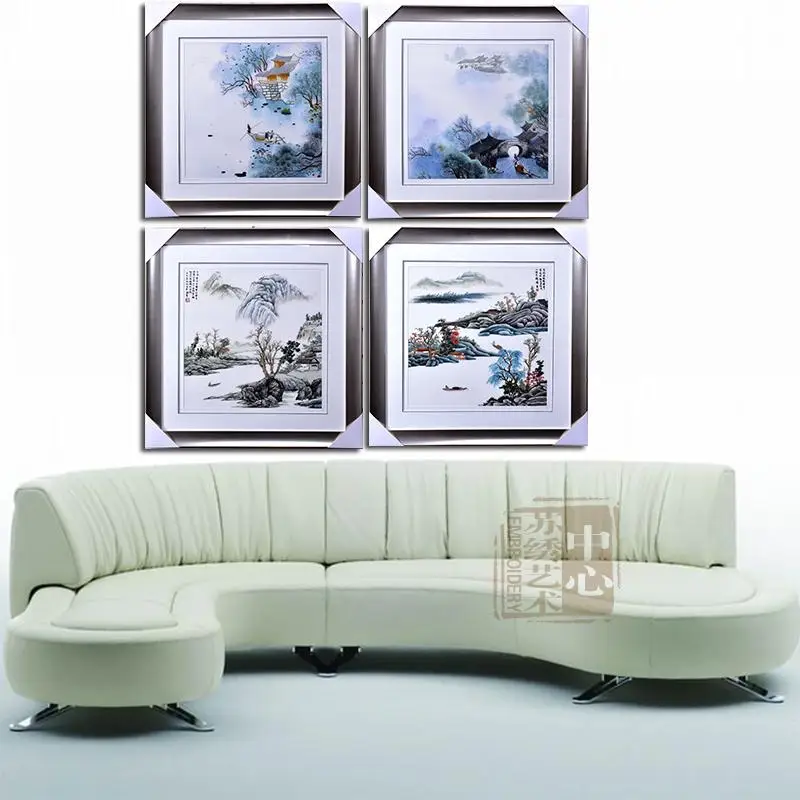 

Suzhou embroidery finished products 1-4 silk exquisite hand-embroidered living room porch corridor decorative painting jiangnan