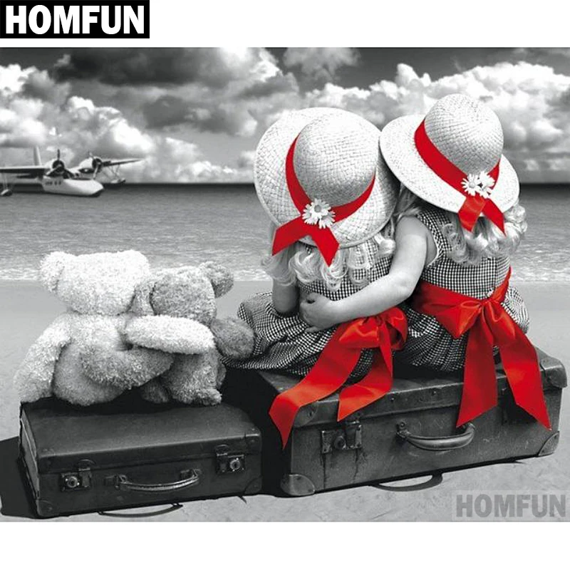 Алмазная живопись HOMFUN милая девочка и медведь картина с полными