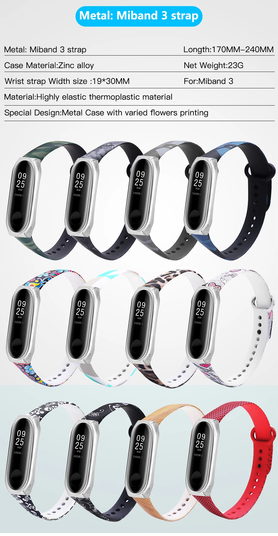 BOORUI новые Miband 3 ремень с металлическим корпусом и разнообразные с цветочным принтом correas Miband 3 аксессуары ремешок для xiaomi mi3