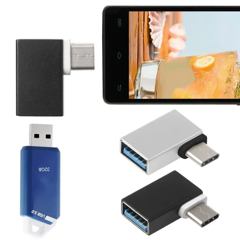 90 градусов Тип C к USB 3 0 Женский данных OTG конвертер для Macbook Android телефона|Адаптеры