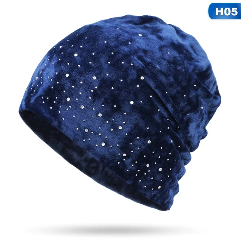 Новая мода Diamond Decorative шапочки шляпа бархатная зимняя женская шапка женская Skullies теплая мягкая шапка, вязаная шапка-носок женские Стразы