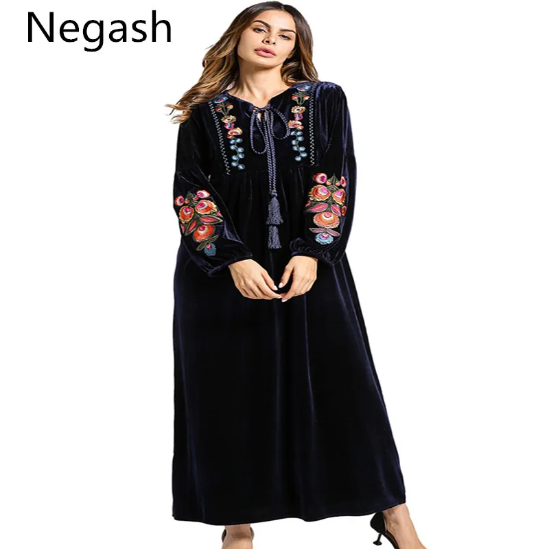 Negash новое зимнее бархатное платье с круглым вырезом Женская свободная одежда