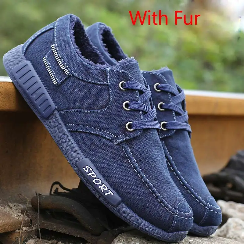 202 blue lace-up fur Мужская повседневная обувь; парусиновая обувь для мужчин; chaussure homme; сезон осень-зима; теплая дышащая обувь; мужские модные кроссовки; Мужская прогулочная обувь - Цвет: 202 blue lace-up fur