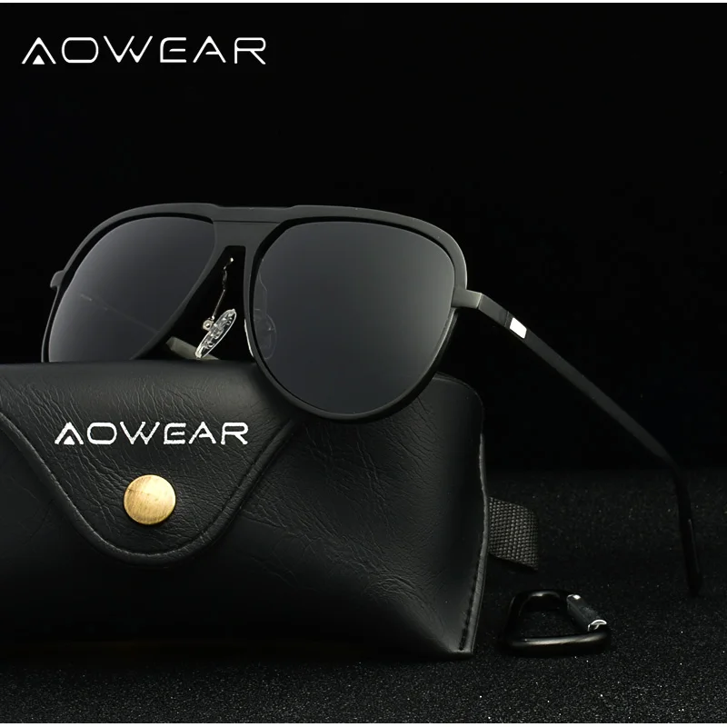 

Солнцезащитные очки AOWEAR в стиле ретро, Мужские поляризационные зеркальные очки с алюминиево-магниевым покрытием, роскошные брендовые диза...