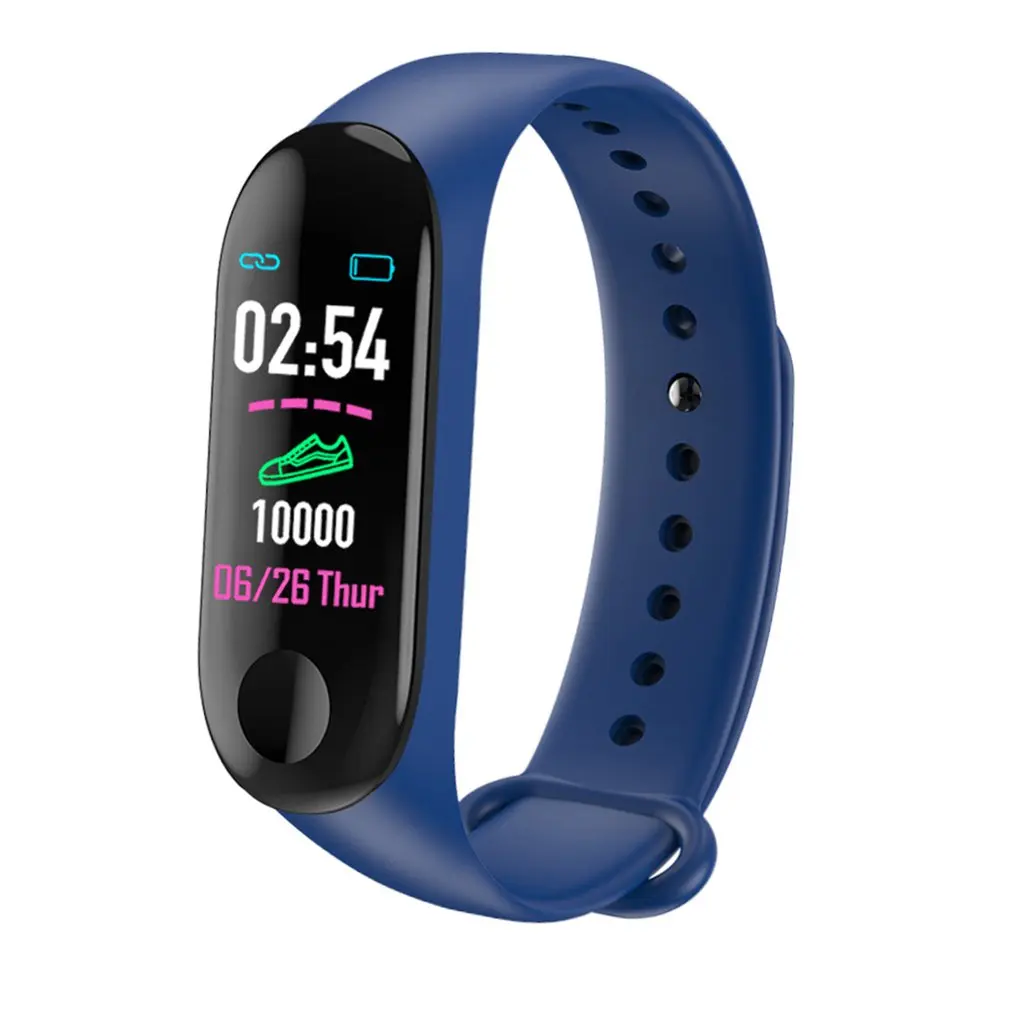 Blue M3 0,96 дюймов Смарт-браслет IP67 Водонепроницаемый Фитнес браслет большой Цвет экран OLED сообщение сердечного ритма умный Браслет для измерения артериального давления - Цвет: Blue