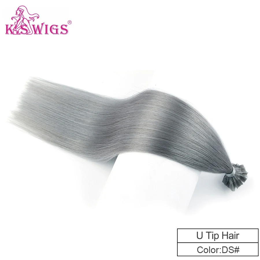 DS K.S парики 1" 20" 2" 28" прямые человеческие волосы Remy для наращивания с u-образной окантовкой, Предварительно Связанные кератиновые капсулы, человеческие волосы - Цвет: DS