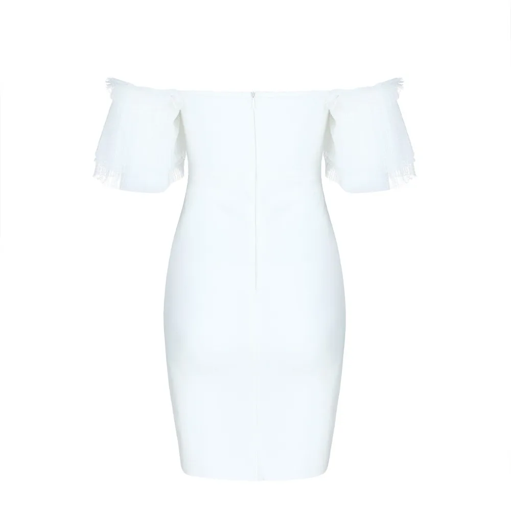 

2019 New Hot Women Elegant Fashion Slash Neck Bandage Dress Mesh Sleeve Bodycon Bandage Dress Backless Party Club Dress F-83