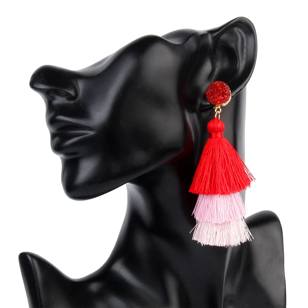 Lzhlq синие висячие серьги Druzy серьги-кисточки женские длинные Многослойные с