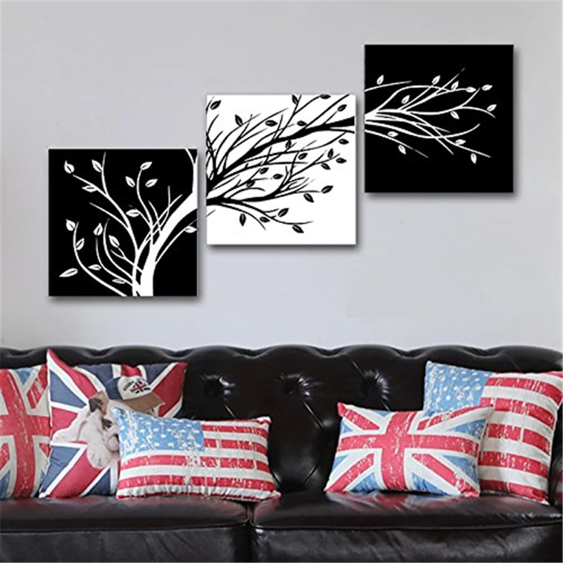 3 Piece Canvas Prints Wall Art Balck and White For Living Room Kitchen Decor Leaves Pictures Paintings | Дом и сад