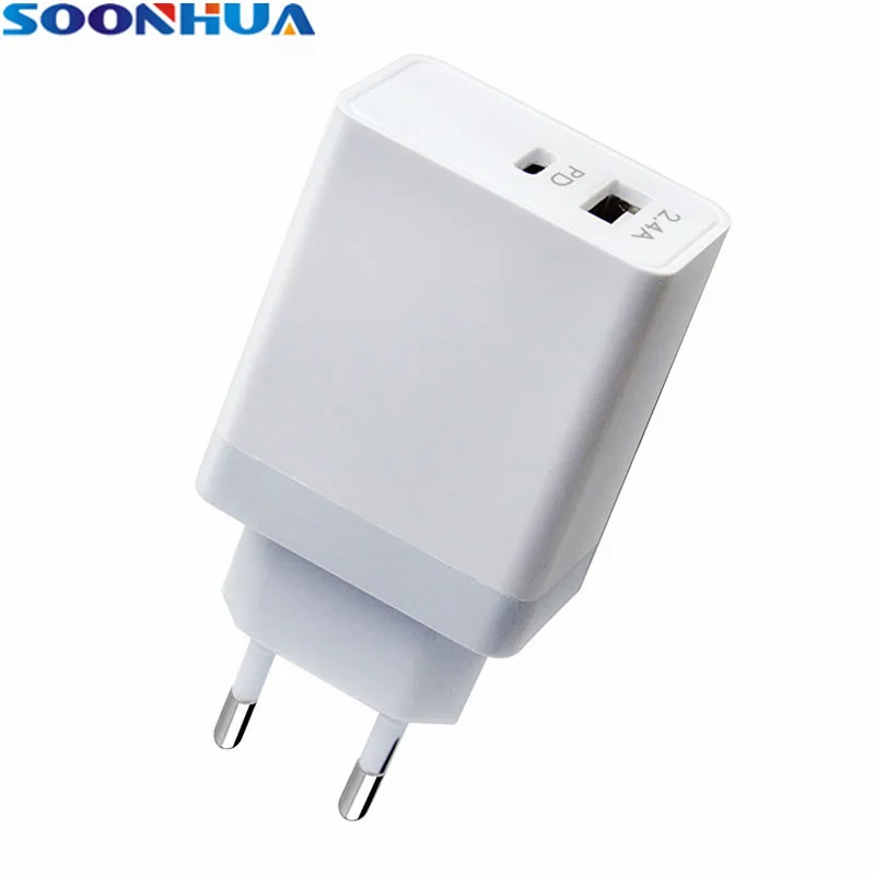 Ультрабыстрый умный зарядный адаптер SOONHUA 2.4A QC3.0 USB PD Type C 30 Вт настенное дорожное