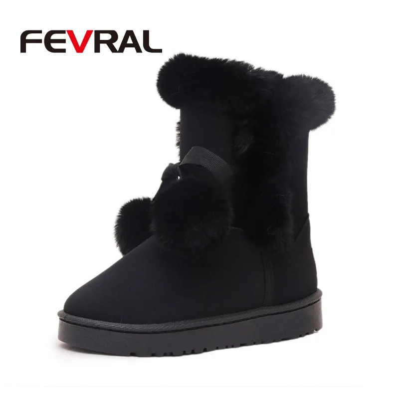Black FEVRAL/ г., зимние качественные женские ботинки модные зимние ботильоны с круглым носком Повседневная обувь на плоском толстом каблуке женские носки - Цвет: Black