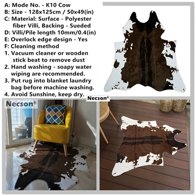 K10-cow-128x125cm Ковер из воловьей кожи с полосками зебры белый тигр леопард искусственный мех ворсинки черный медведь коврик овца Подушка коричневый ворс пальто Прямая поставка - Цвет: K10-cow-128x125cm
