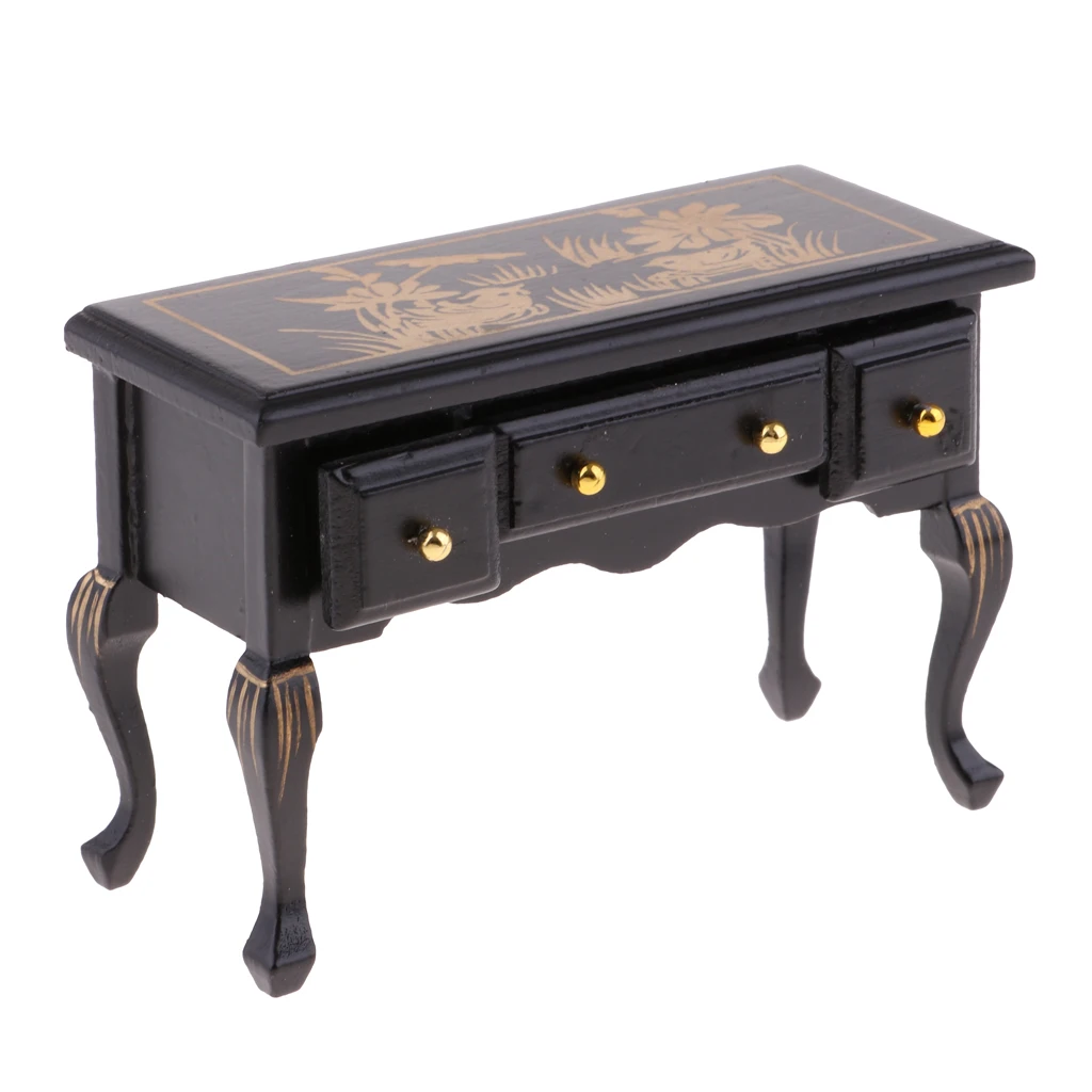 

1/12 Scale Vintage DIY Dollhouse Miniature Furniture Wooden Table Desk with Drawers 12th Accessories for Doll House
