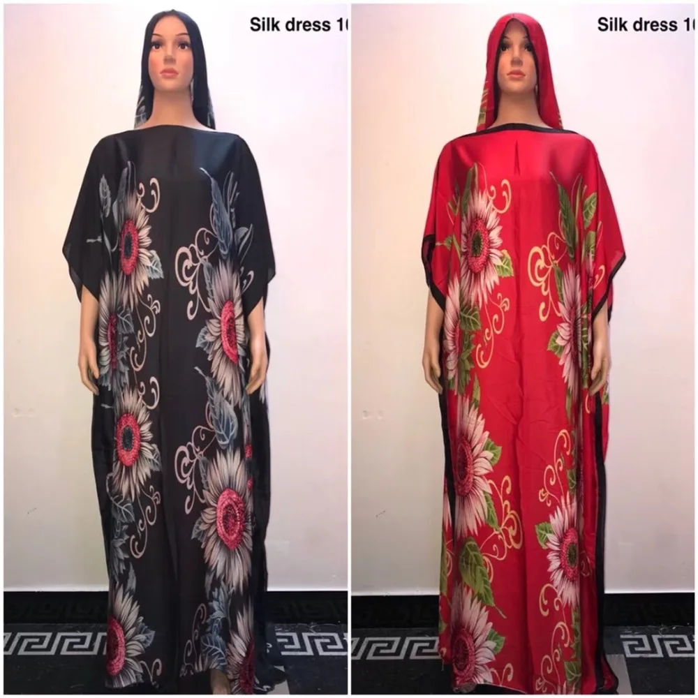 

Classy China flower style Summer Silk dress 2019 Muslim women maxi dress match scarf Size 145cm x 100 cm African dresses