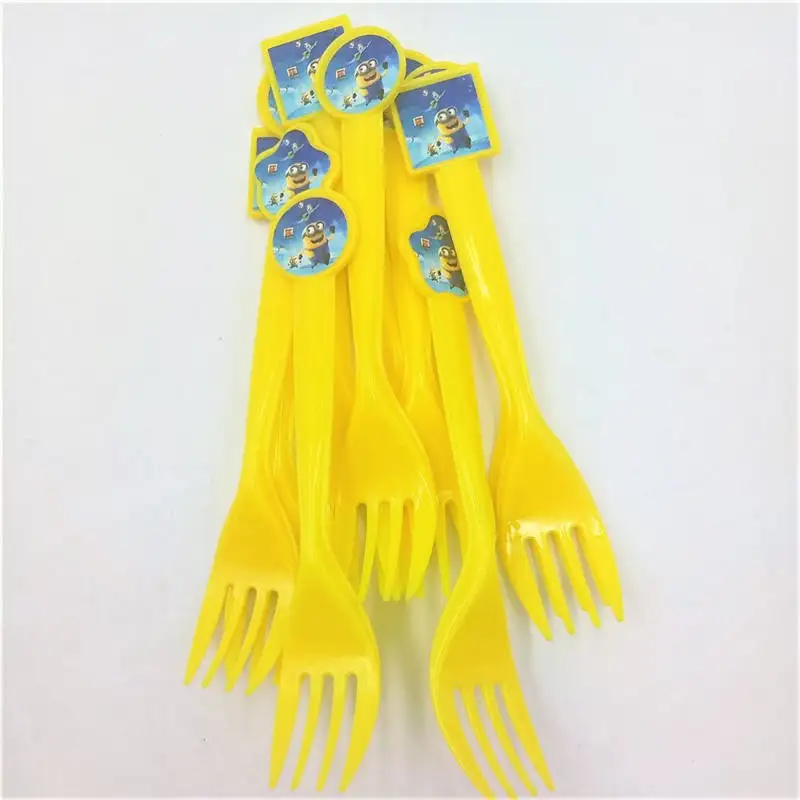 Forks 10pcs Принадлежности для вечеринки с миньонами, столовая посуда, скатерть, чашки, соломенные, для детей, для дня рождения, украшения, сувениры, подарки, enfant, юбилей - Цвет: Forks 10pcs