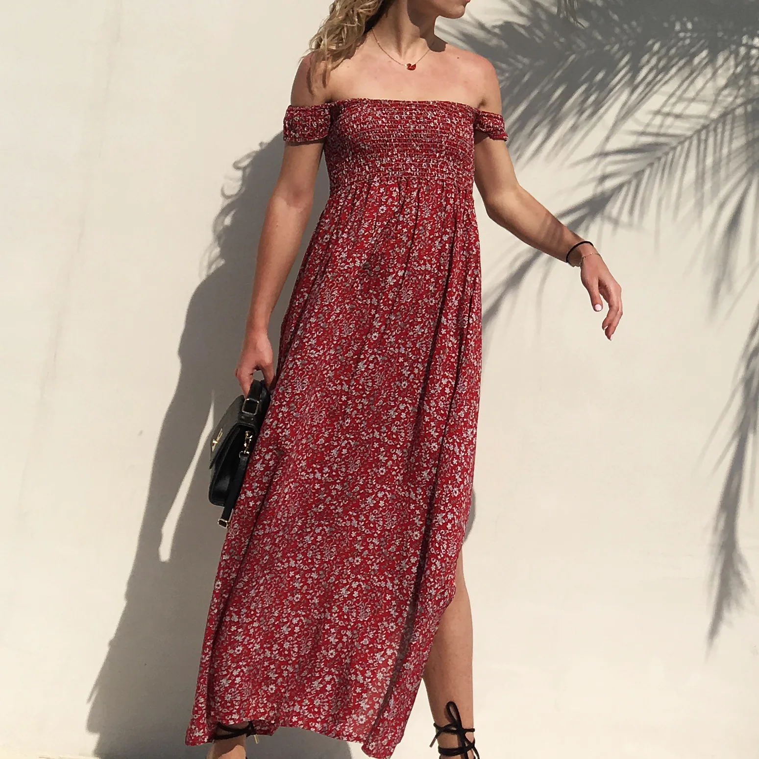 Summer Sexy Off-the-shoulder Ankle Length Strapless Floral Dress Split Women Plus Size Elegant Club | Женская одежда