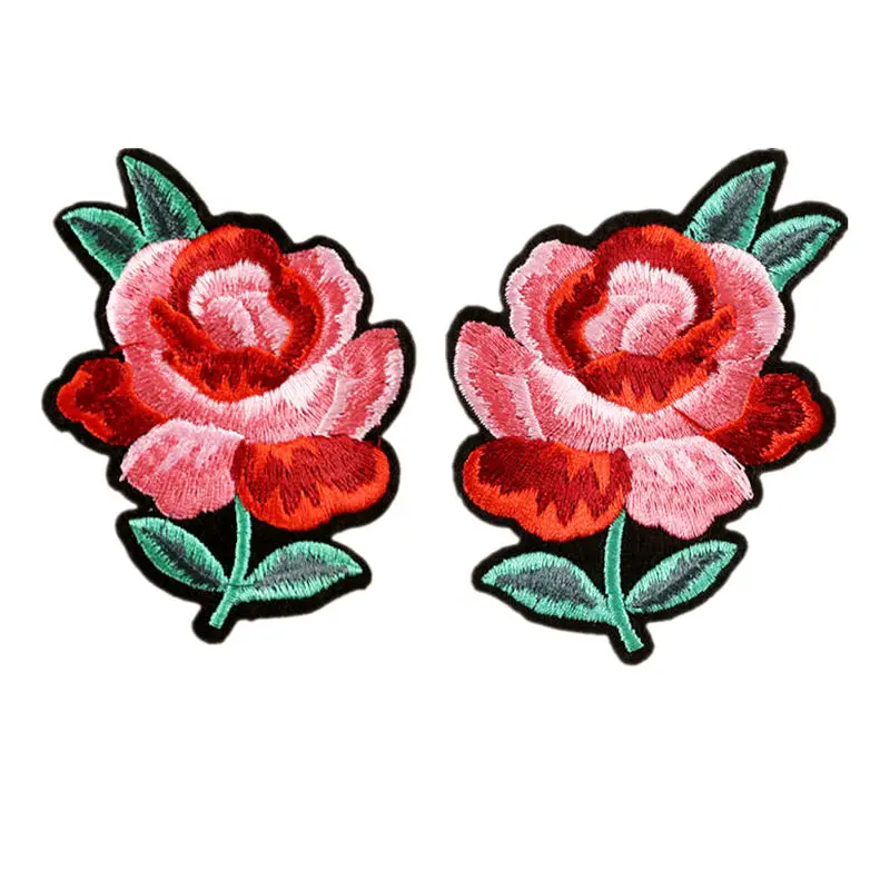 2 шт. Вышивка Патчи красный цветок шить железа на патч вышитые значки для сумки