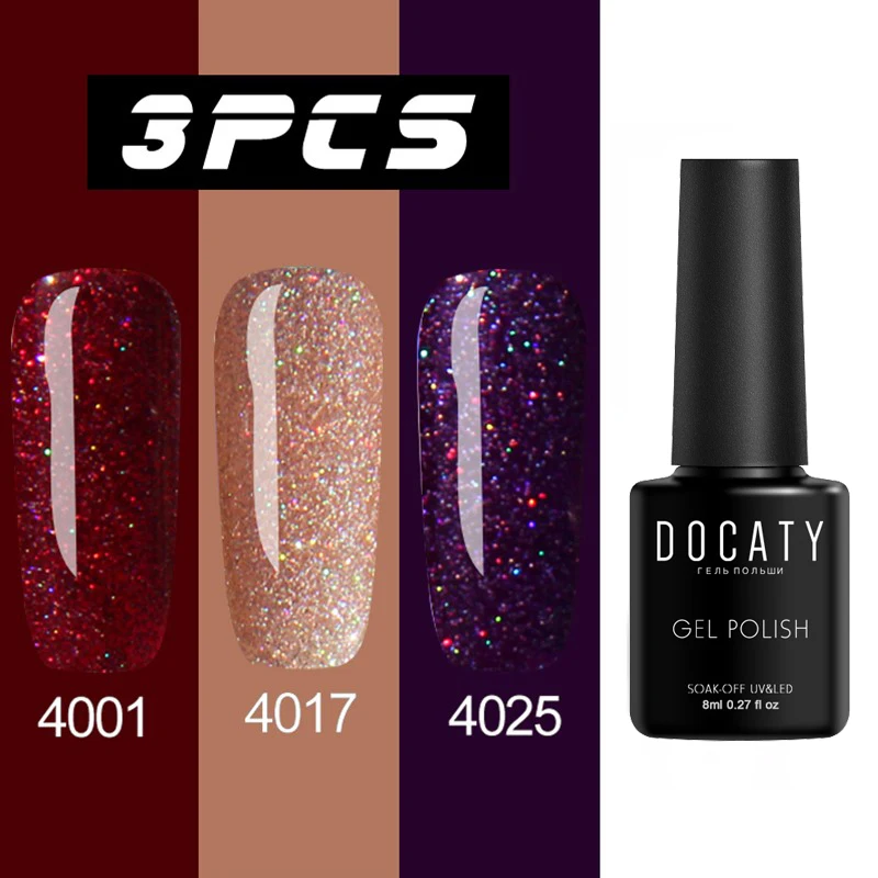 4001-4017-4025 Docaty Neon 3 шт ногтей гель Bling Блеск Устойчивый лак для ногтей лак Gellac гель для ногтей лак Soak Off Гель лак для ногтей - Цвет: 4001-4017-4025