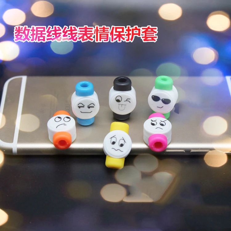 10 шт./лот, милое лицо, USB, зарядный кабель, протектор, яркие наушники, USB кабель для передачи данных, чехол для iPhone, samsung, htc