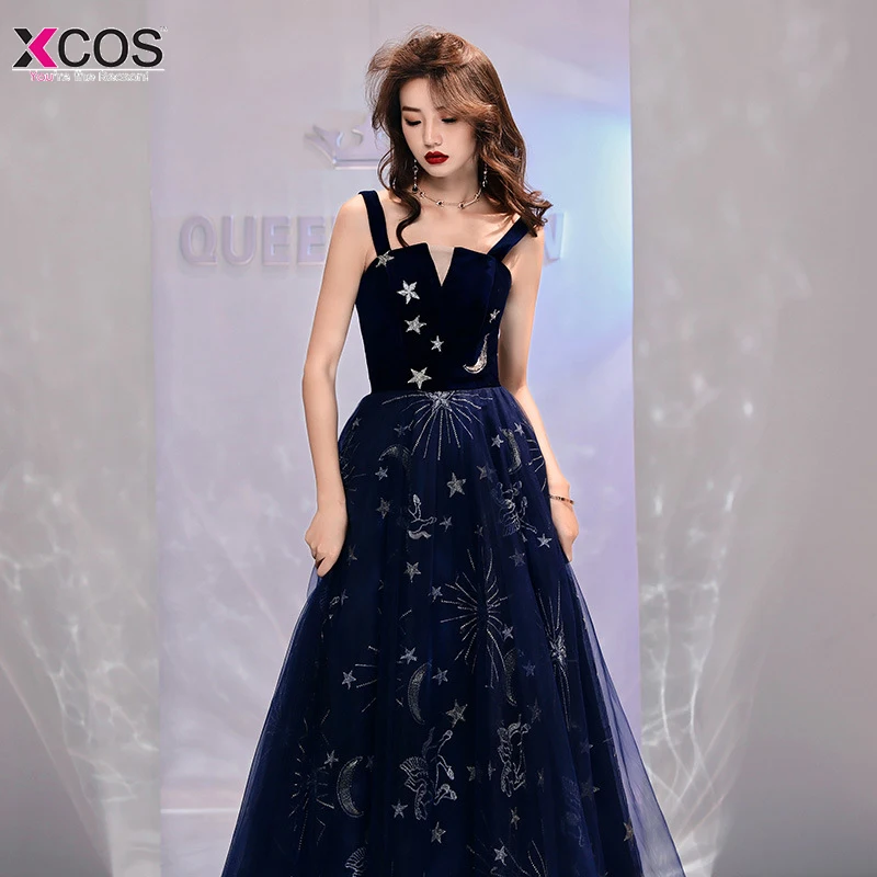 Сексуальные платья выпускного вечера 2019 синий А силуэт глубокий v образный вырез