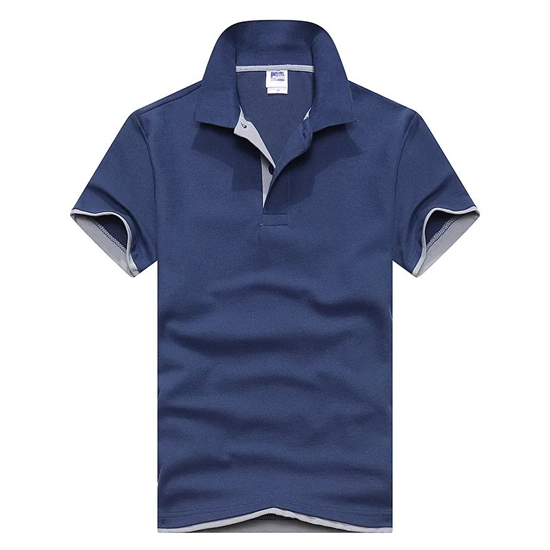 Мужская рубашка поло, модная, однотонная, с коротким рукавом, Camisas Polo, тонкая рубашка, мужская, хлопок, поло, рубашки, повседневные рубашки, топы, футболки, S-3XL - Цвет: Navy blue and gray