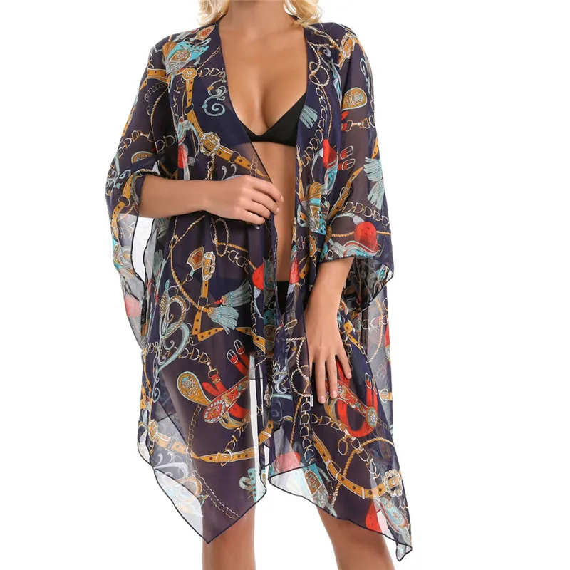 Женская летняя шаль с цветочным принтом Пляжная накидка женская блузка Обложка