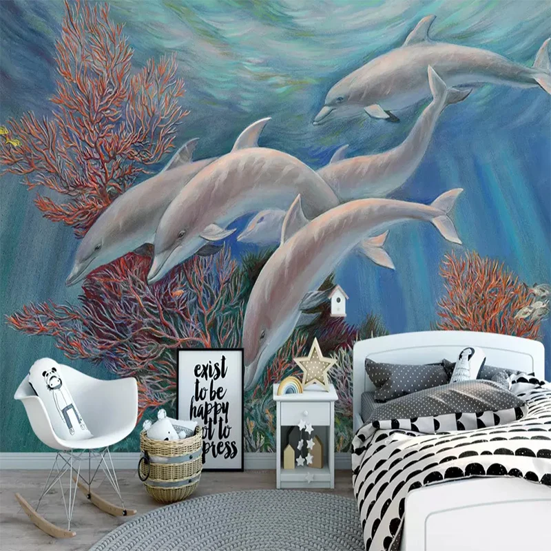 Пользовательские 3D шелковые обои детские фотообои рулон морской мультфильм