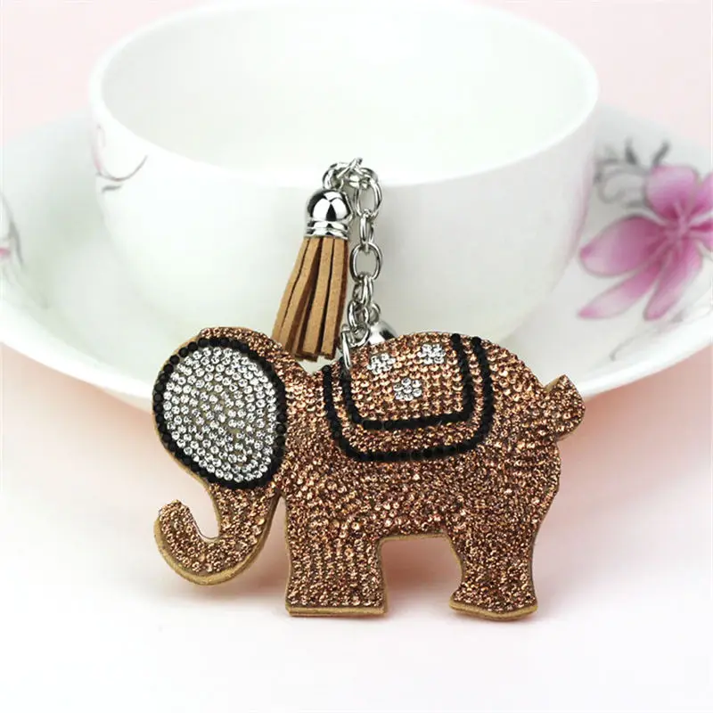 Cute Animal Elephant Crystal Golden Ball Korean Velvet KeyChain For Women Bag Holder Car Key Chain | Украшения и аксессуары