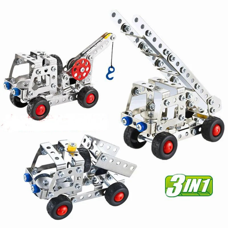 

3 in 1 DIY metal screw assemble truck crane building block educational gift toy decoration