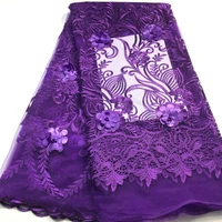 african lace fabric 2021 high quality 3d lace purple color french tulle lace fabrics with beaded for african parties m32691