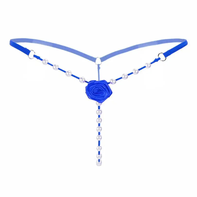 blue Женское сексуальное нижнее белье с открытым шаговым швом, цветами верности, бусинами, Эротическое нижнее белье, привлекательное нижнее белье, бандажные трусики без бретелек - Цвет: blue