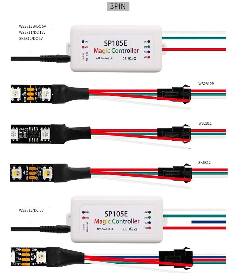 SP105E SP108E Magic WIFI контроллер Bluetooth 2048 пикселей для WS2811 WS2812B 2801 6803 IC Светодиодная лента