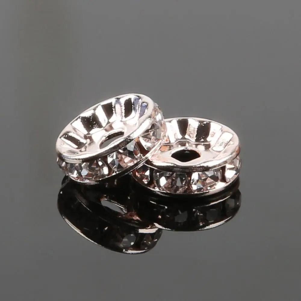 Rose Gold Plated 50 шт. 4 6 8 10 мм золото/серебро/розовое золото Кристалл Стразы рондели разделительные бусины аксессуары для DIY браслет ожерелье - Цвет: Rose Gold Plated