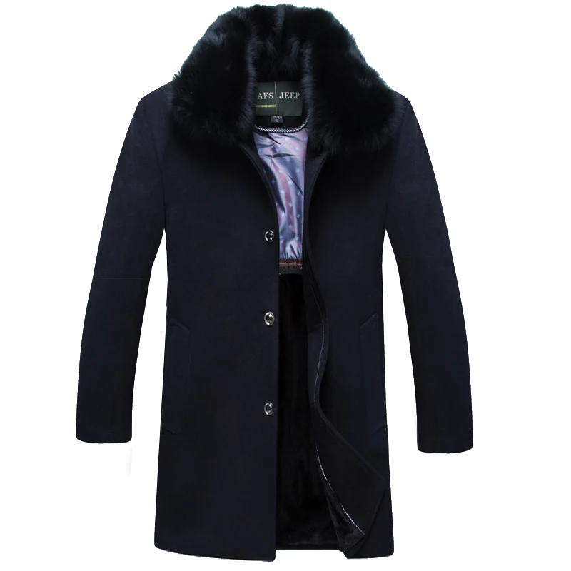 

new arrival Winter male thickening fur collar wool trench coat wadded jacket nick coat outerwear fashion size M L XL 2XL3XL
