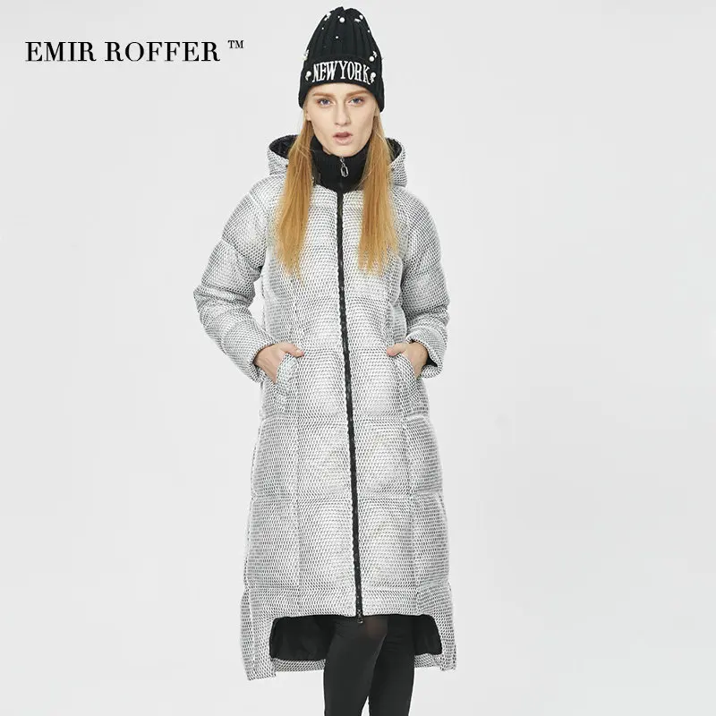 EMIR ROFFER 2017 модный женский пуховик меш большой размер асимметричная длинная теплая