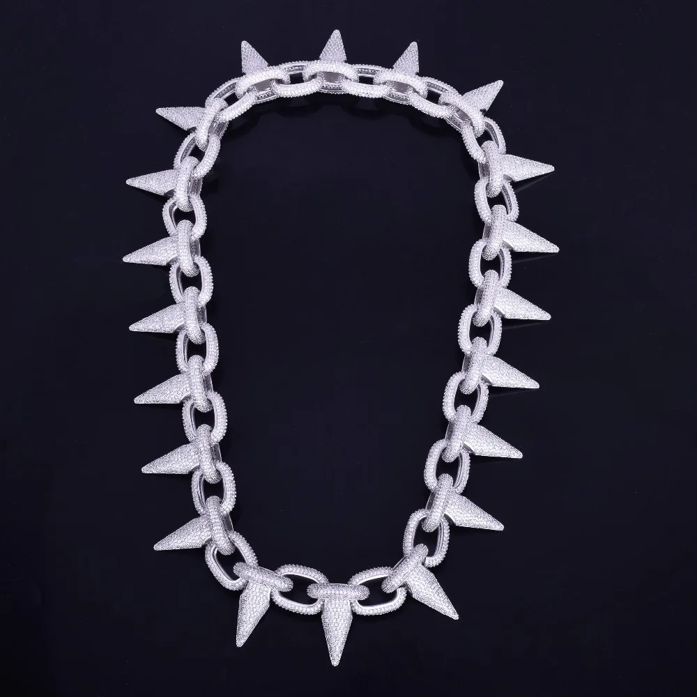Iced Тяжелая панк заклепки чокер Bling кубический циркон мужская хип хоп ожерелье ювелирные изделия золото серебро цвет цепи 1" 20"